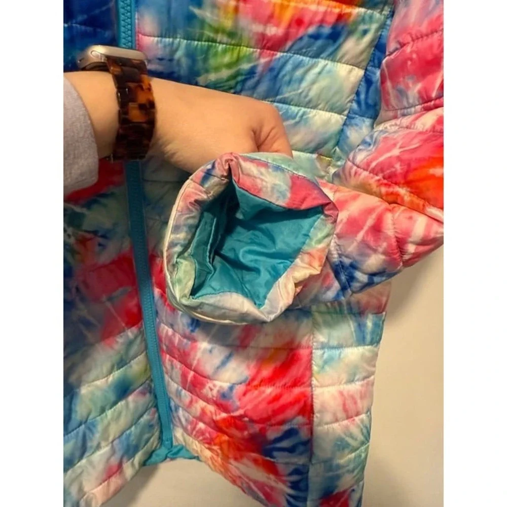 Lands End Kids Down Packable Hooded Jacket Girls XL VGUC Tie Dye